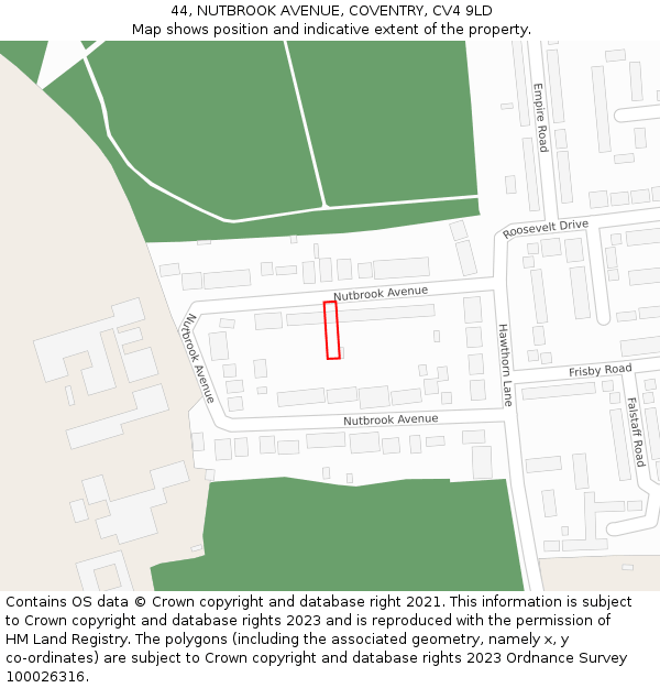 44, NUTBROOK AVENUE, COVENTRY, CV4 9LD: Location map and indicative extent of plot