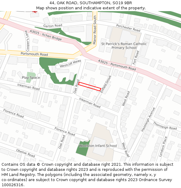 44, OAK ROAD, SOUTHAMPTON, SO19 9BR: Location map and indicative extent of plot