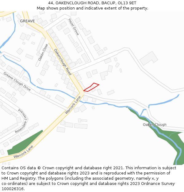 44, OAKENCLOUGH ROAD, BACUP, OL13 9ET: Location map and indicative extent of plot