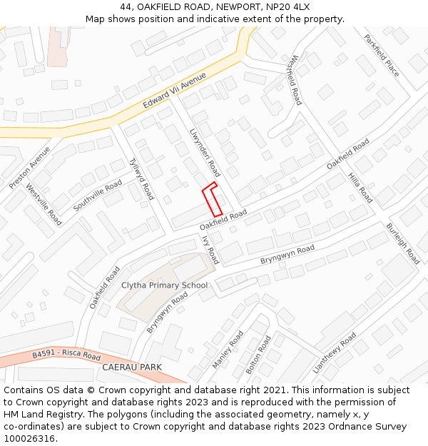 44, OAKFIELD ROAD, NEWPORT, NP20 4LX: Location map and indicative extent of plot