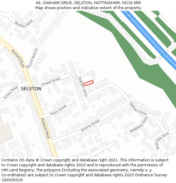 44, OAKHAM DRIVE, SELSTON, NOTTINGHAM, NG16 6RR: Location map and indicative extent of plot