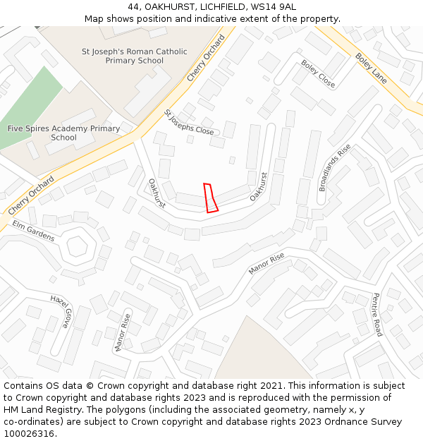 44, OAKHURST, LICHFIELD, WS14 9AL: Location map and indicative extent of plot