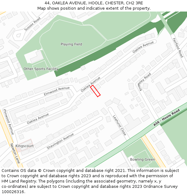 44, OAKLEA AVENUE, HOOLE, CHESTER, CH2 3RE: Location map and indicative extent of plot