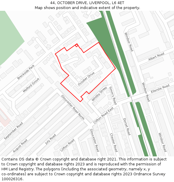 44, OCTOBER DRIVE, LIVERPOOL, L6 4ET: Location map and indicative extent of plot