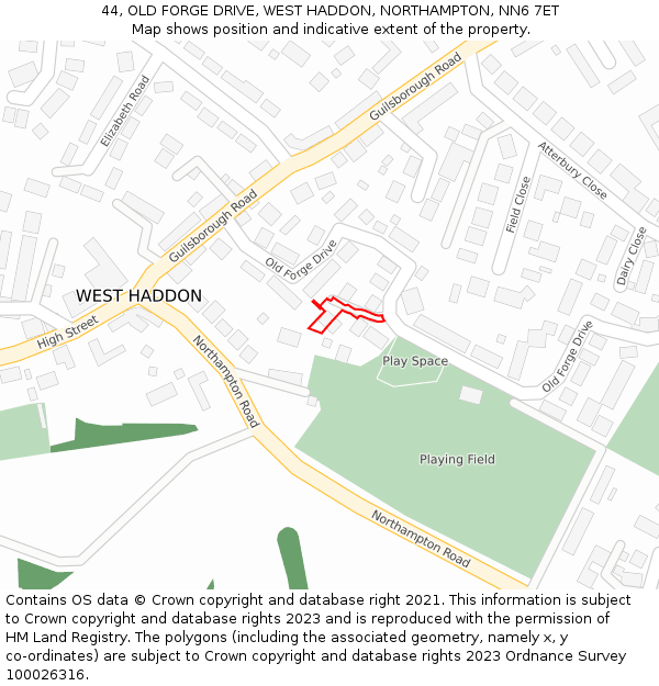 44, OLD FORGE DRIVE, WEST HADDON, NORTHAMPTON, NN6 7ET: Location map and indicative extent of plot