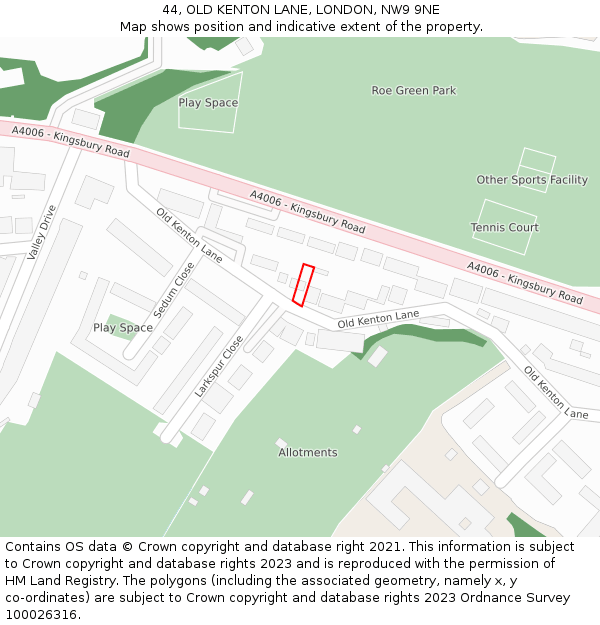 44, OLD KENTON LANE, LONDON, NW9 9NE: Location map and indicative extent of plot