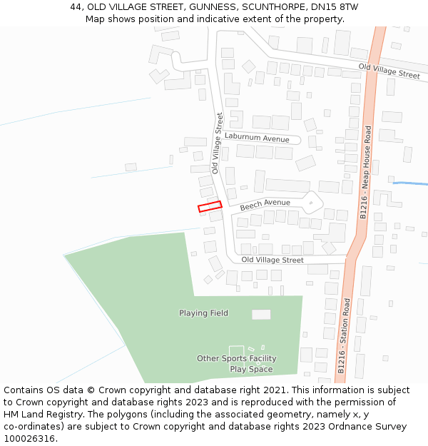 44, OLD VILLAGE STREET, GUNNESS, SCUNTHORPE, DN15 8TW: Location map and indicative extent of plot