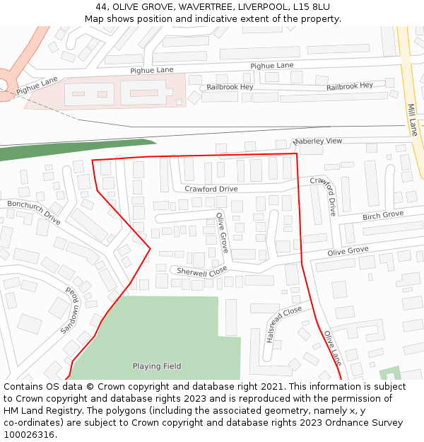 44, OLIVE GROVE, WAVERTREE, LIVERPOOL, L15 8LU: Location map and indicative extent of plot