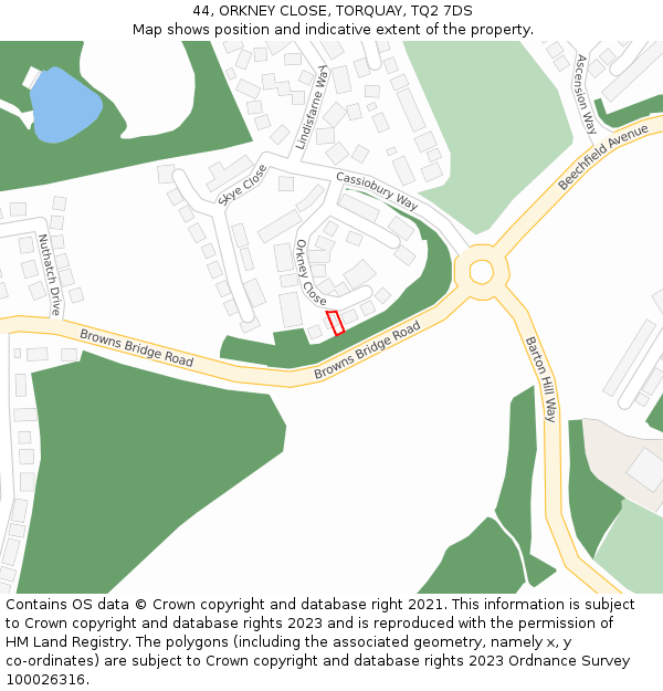 44, ORKNEY CLOSE, TORQUAY, TQ2 7DS: Location map and indicative extent of plot