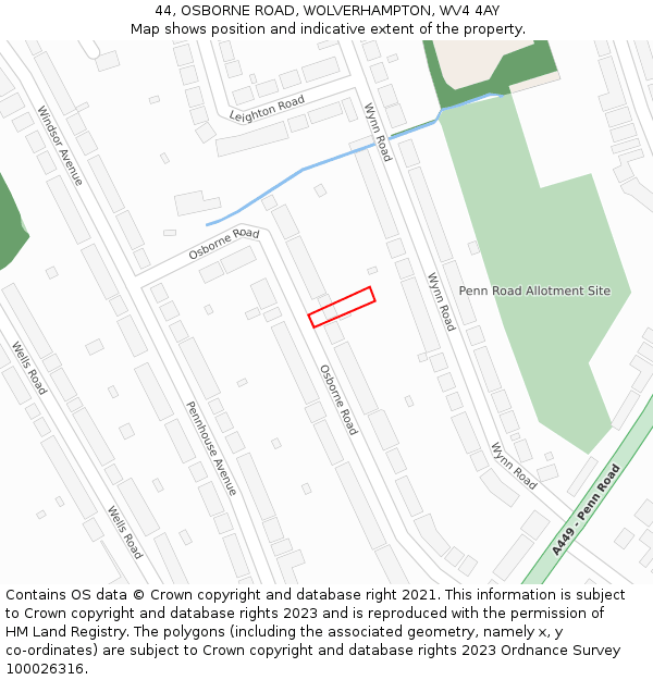 44, OSBORNE ROAD, WOLVERHAMPTON, WV4 4AY: Location map and indicative extent of plot