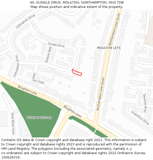 44, OUNDLE DRIVE, MOULTON, NORTHAMPTON, NN3 7DB: Location map and indicative extent of plot