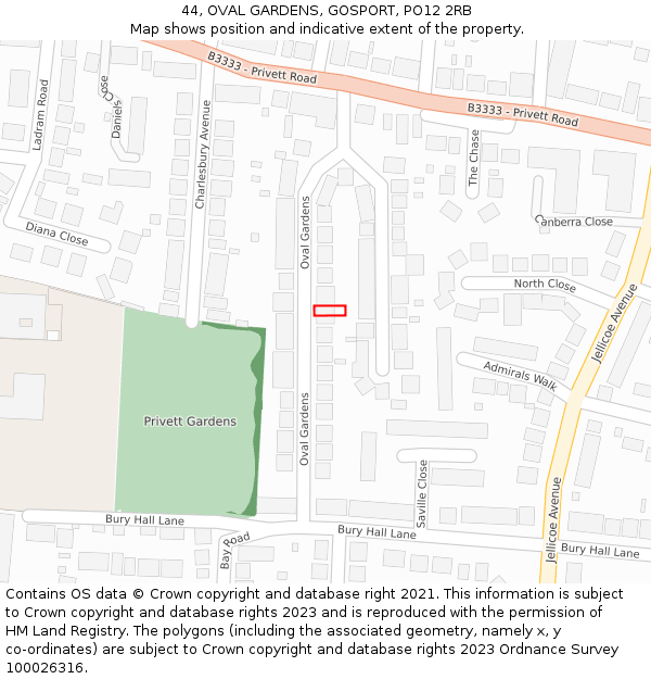 44, OVAL GARDENS, GOSPORT, PO12 2RB: Location map and indicative extent of plot