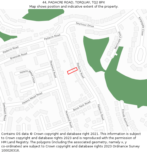 44, PADACRE ROAD, TORQUAY, TQ2 8PX: Location map and indicative extent of plot