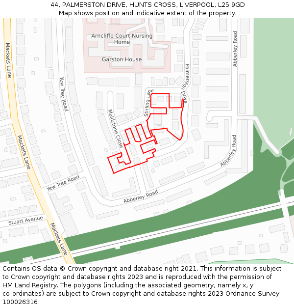 44, PALMERSTON DRIVE, HUNTS CROSS, LIVERPOOL, L25 9GD: Location map and indicative extent of plot