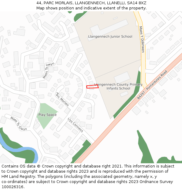 44, PARC MORLAIS, LLANGENNECH, LLANELLI, SA14 8XZ: Location map and indicative extent of plot