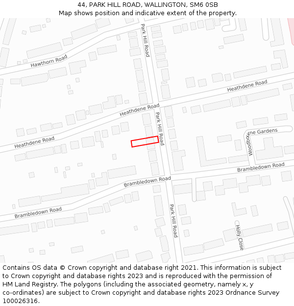 44, PARK HILL ROAD, WALLINGTON, SM6 0SB: Location map and indicative extent of plot