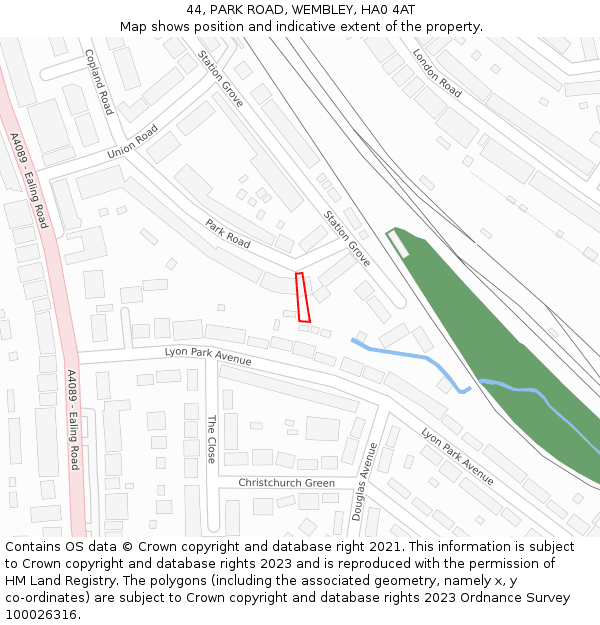 44, PARK ROAD, WEMBLEY, HA0 4AT: Location map and indicative extent of plot