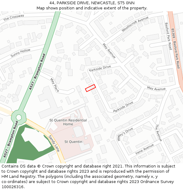 44, PARKSIDE DRIVE, NEWCASTLE, ST5 0NN: Location map and indicative extent of plot