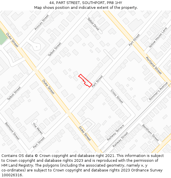 44, PART STREET, SOUTHPORT, PR8 1HY: Location map and indicative extent of plot