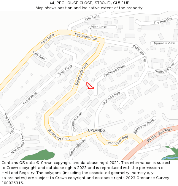 44, PEGHOUSE CLOSE, STROUD, GL5 1UP: Location map and indicative extent of plot