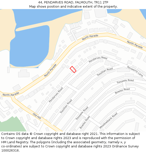 44, PENDARVES ROAD, FALMOUTH, TR11 2TP: Location map and indicative extent of plot