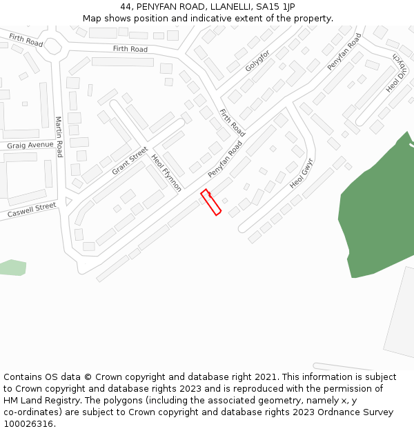 44, PENYFAN ROAD, LLANELLI, SA15 1JP: Location map and indicative extent of plot