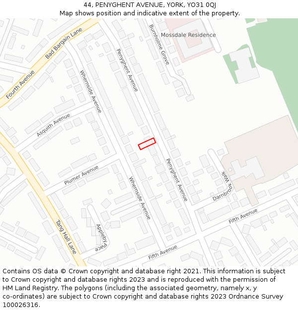44, PENYGHENT AVENUE, YORK, YO31 0QJ: Location map and indicative extent of plot