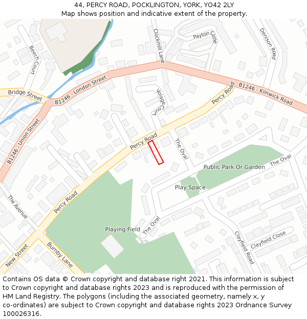 44, PERCY ROAD, POCKLINGTON, YORK, YO42 2LY: Location map and indicative extent of plot