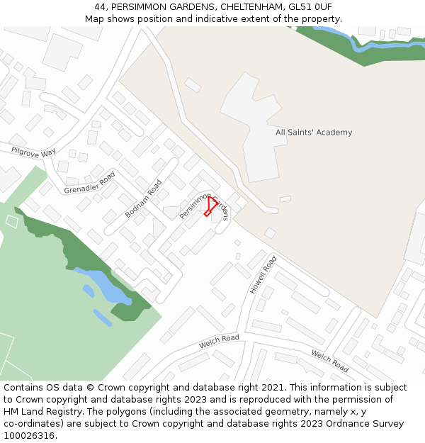 44, PERSIMMON GARDENS, CHELTENHAM, GL51 0UF: Location map and indicative extent of plot