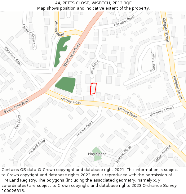 44, PETTS CLOSE, WISBECH, PE13 3QE: Location map and indicative extent of plot
