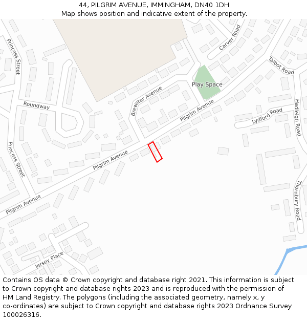 44, PILGRIM AVENUE, IMMINGHAM, DN40 1DH: Location map and indicative extent of plot