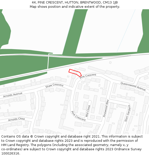 44, PINE CRESCENT, HUTTON, BRENTWOOD, CM13 1JB: Location map and indicative extent of plot