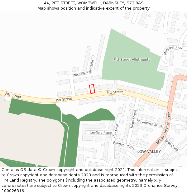 44, PITT STREET, WOMBWELL, BARNSLEY, S73 8AS: Location map and indicative extent of plot