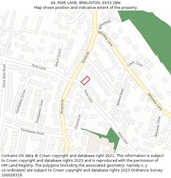 44, PIXIE LANE, BRAUNTON, EX33 1BW: Location map and indicative extent of plot