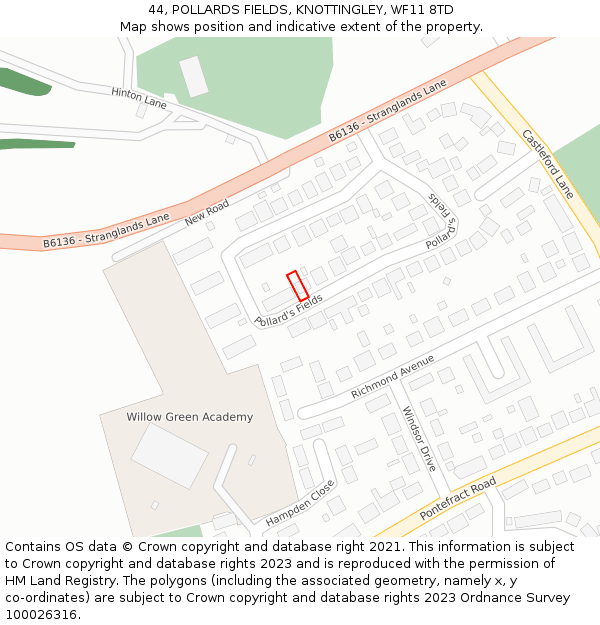 44, POLLARDS FIELDS, KNOTTINGLEY, WF11 8TD: Location map and indicative extent of plot