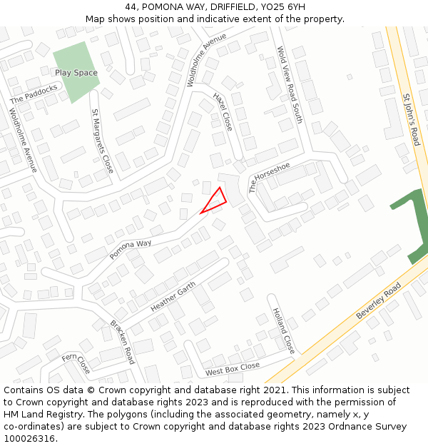 44, POMONA WAY, DRIFFIELD, YO25 6YH: Location map and indicative extent of plot