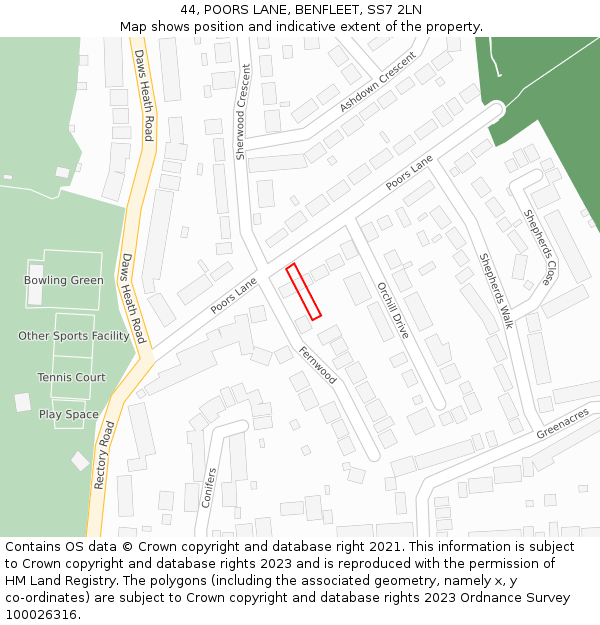 44, POORS LANE, BENFLEET, SS7 2LN: Location map and indicative extent of plot