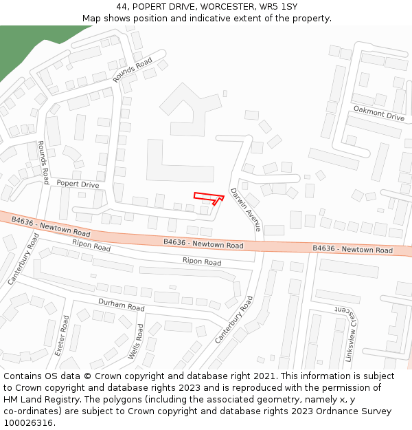 44, POPERT DRIVE, WORCESTER, WR5 1SY: Location map and indicative extent of plot