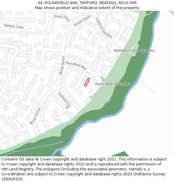 44, POUNDFIELD WAY, TWYFORD, READING, RG10 0XR: Location map and indicative extent of plot