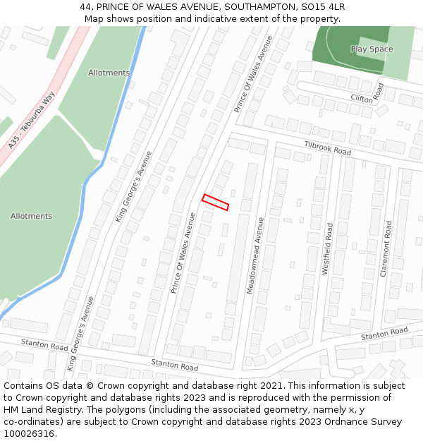 44, PRINCE OF WALES AVENUE, SOUTHAMPTON, SO15 4LR: Location map and indicative extent of plot