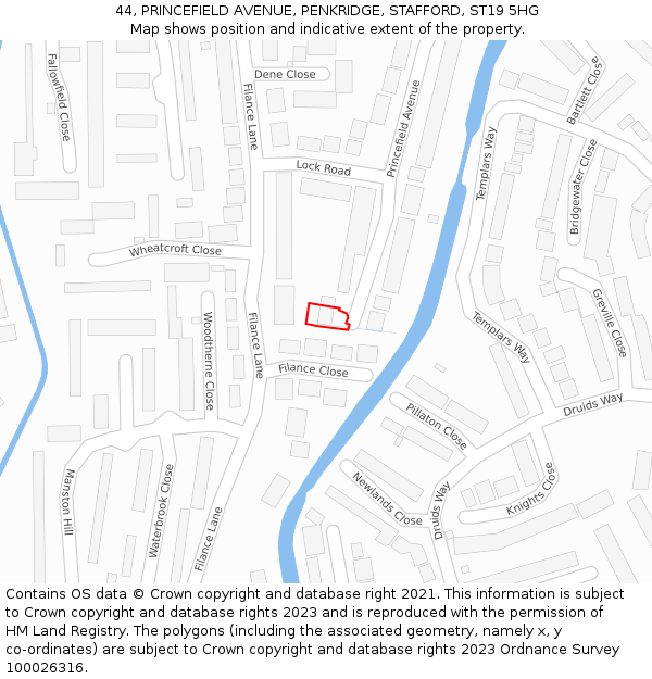 44, PRINCEFIELD AVENUE, PENKRIDGE, STAFFORD, ST19 5HG: Location map and indicative extent of plot