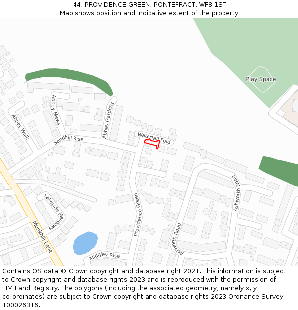 44, PROVIDENCE GREEN, PONTEFRACT, WF8 1ST: Location map and indicative extent of plot