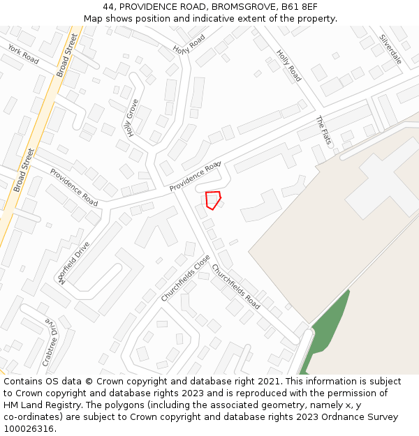 44, PROVIDENCE ROAD, BROMSGROVE, B61 8EF: Location map and indicative extent of plot