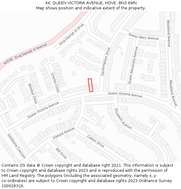 44, QUEEN VICTORIA AVENUE, HOVE, BN3 6WN: Location map and indicative extent of plot