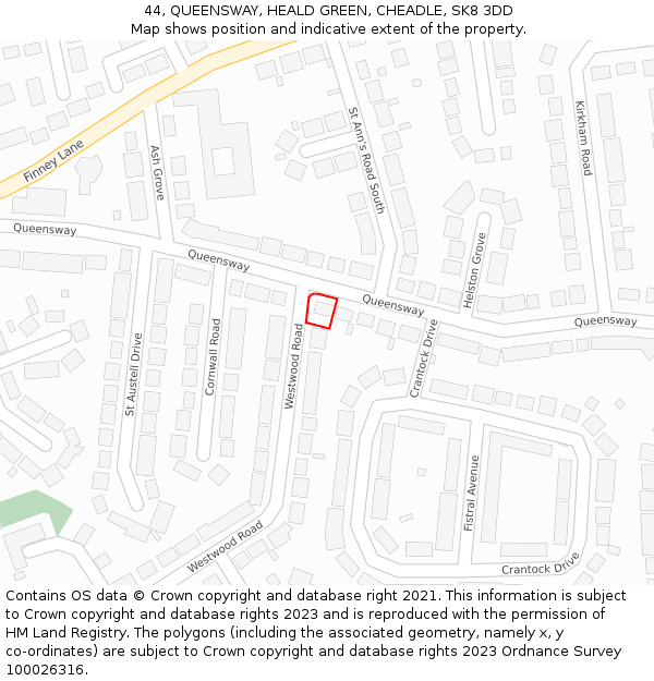 44, QUEENSWAY, HEALD GREEN, CHEADLE, SK8 3DD: Location map and indicative extent of plot