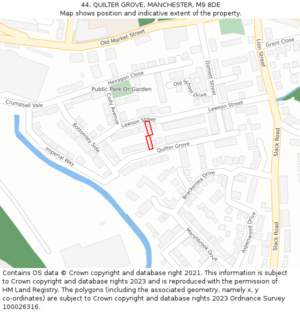 44, QUILTER GROVE, MANCHESTER, M9 8DE: Location map and indicative extent of plot