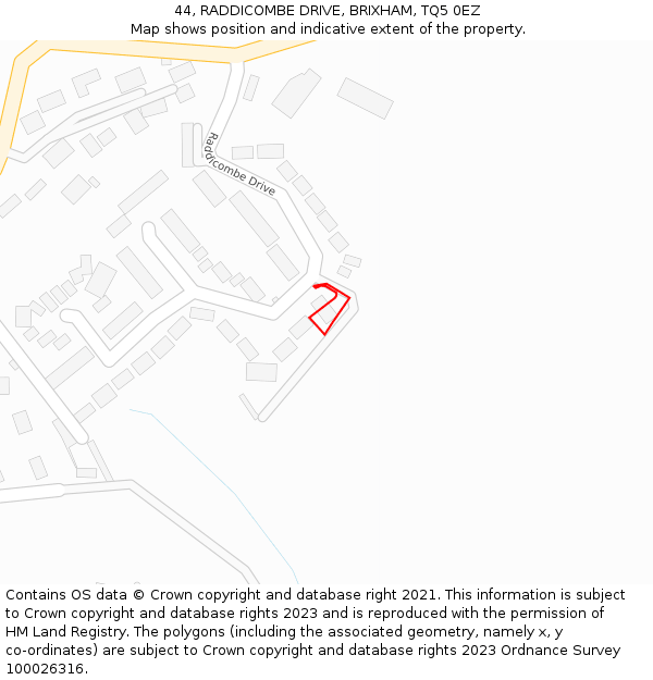 44, RADDICOMBE DRIVE, BRIXHAM, TQ5 0EZ: Location map and indicative extent of plot