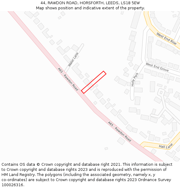 44, RAWDON ROAD, HORSFORTH, LEEDS, LS18 5EW: Location map and indicative extent of plot