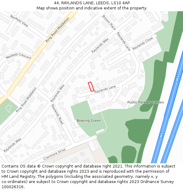 44, RAYLANDS LANE, LEEDS, LS10 4AP: Location map and indicative extent of plot