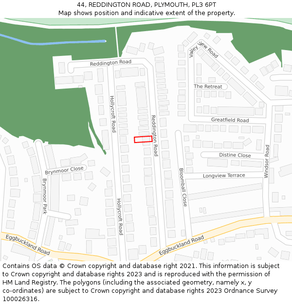 44, REDDINGTON ROAD, PLYMOUTH, PL3 6PT: Location map and indicative extent of plot